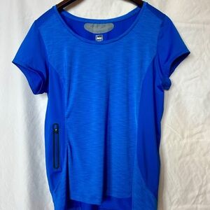 REI Women's Workout Top Bright Blue Short Sl Scoop Neck sz L
